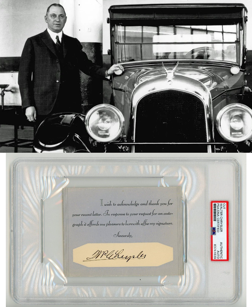 Walter P. Chrysler ~ Signed Motors Founder Card Automobile Autographed ~ PSA DNA