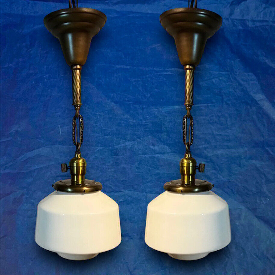 Wired Pair Brass Pendant Light Fixtures Large Globes Shades 11L