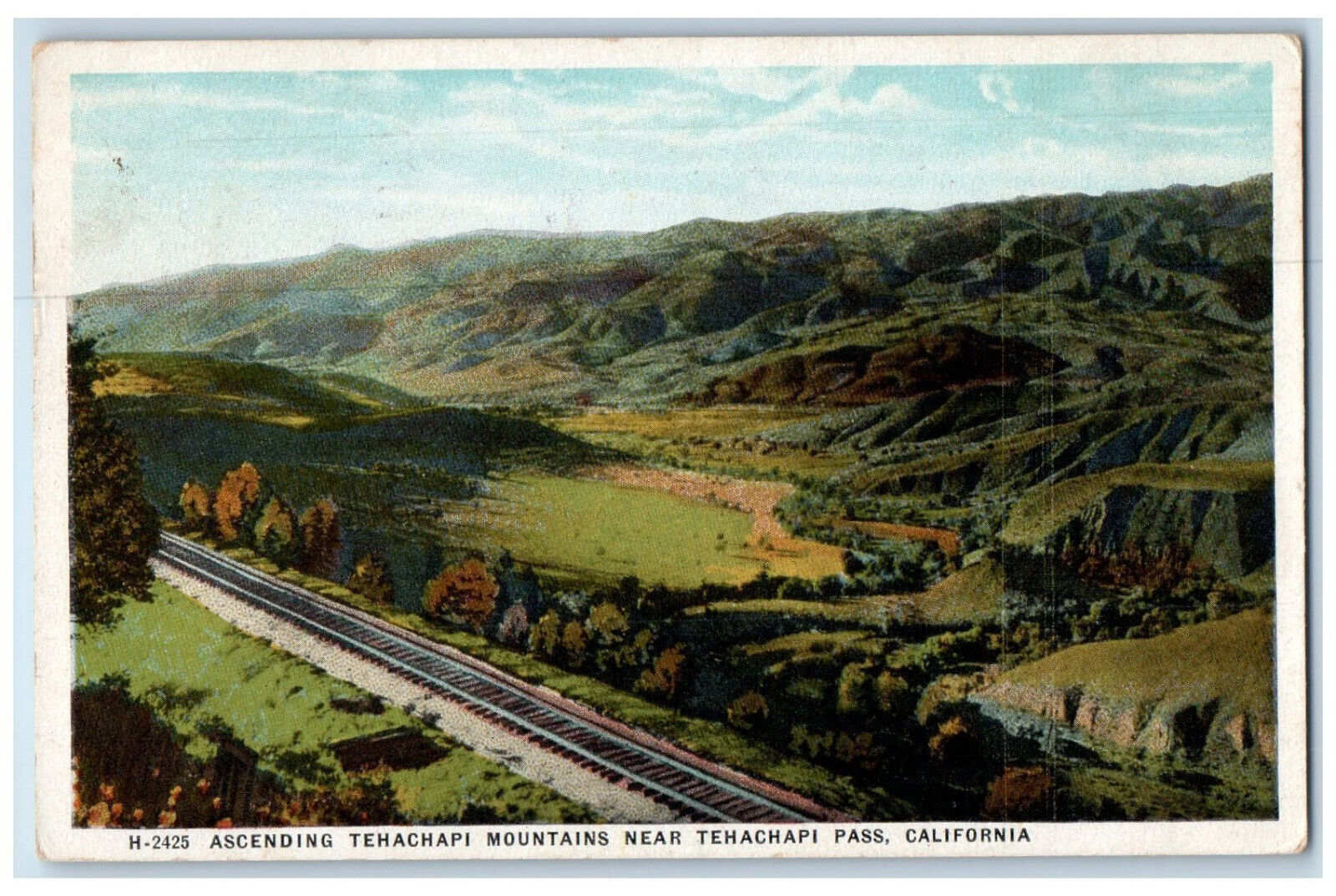 Ascending Tehachapi Mountains Tehachapi Pass Bakersfield CA Fred Harvey Postcard