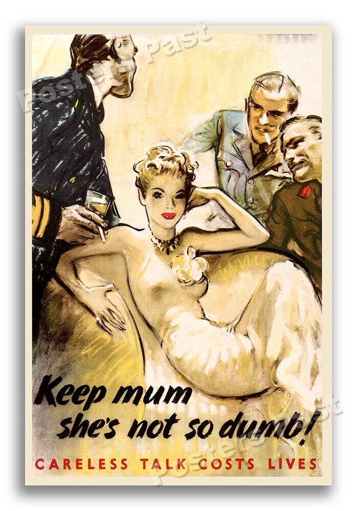 “Keep mum she's not so dumb” 1943 Vintage Style WW2 War Poster - 24x36