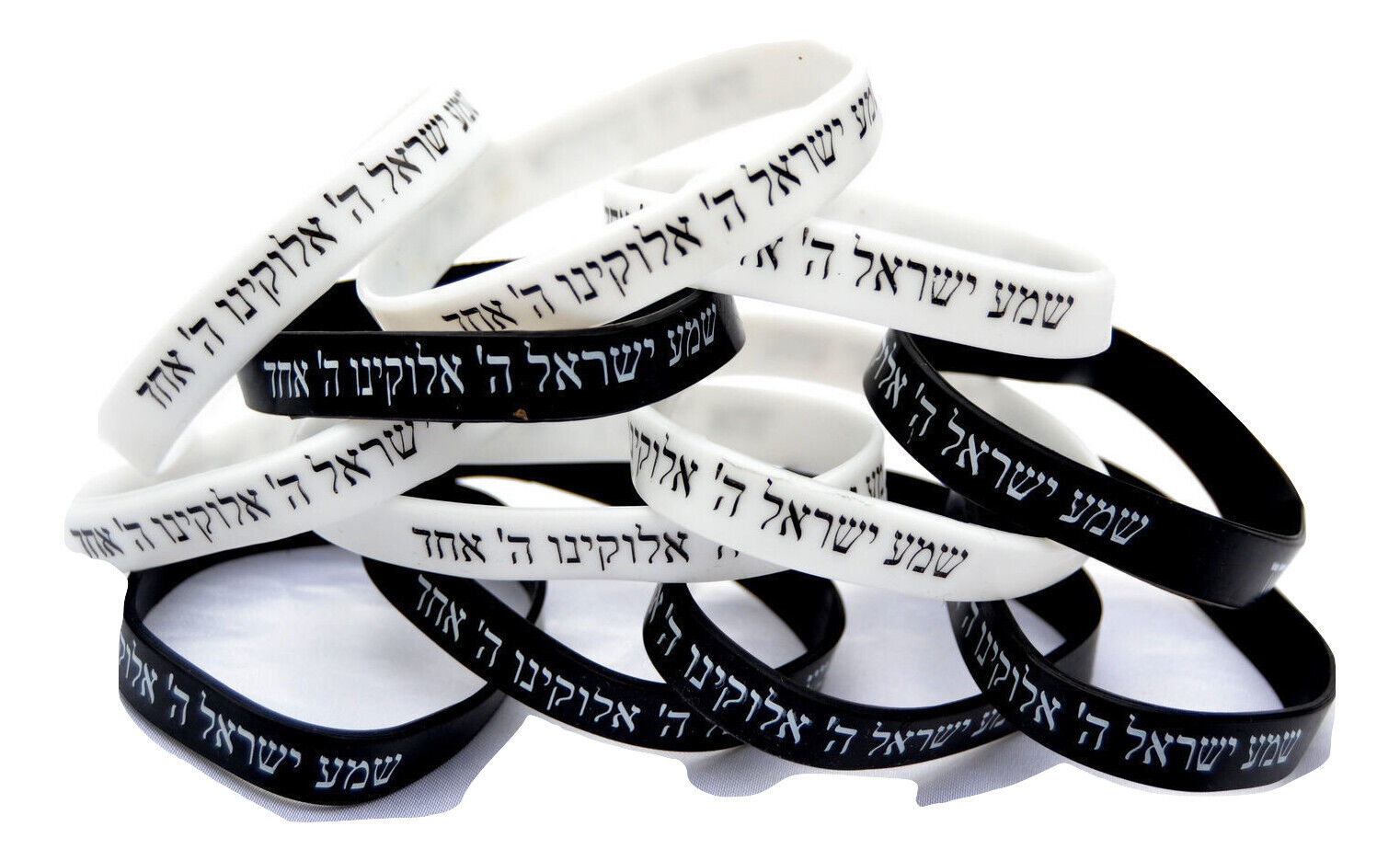 Wholesale 12 pc Jewish Bracelets israel Rubber Shema Israel 6 -Black/ 6 -White 