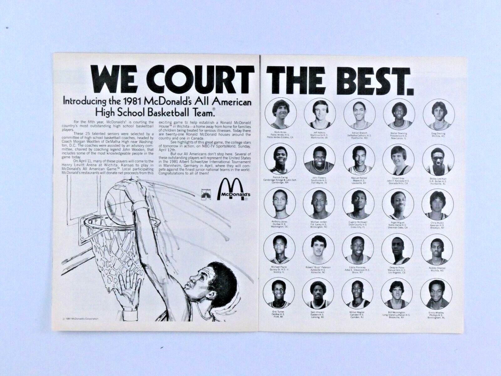 Michael Jordan VTG 1981 McDonald's All American Team Ewing  Mullens NM 2 Page