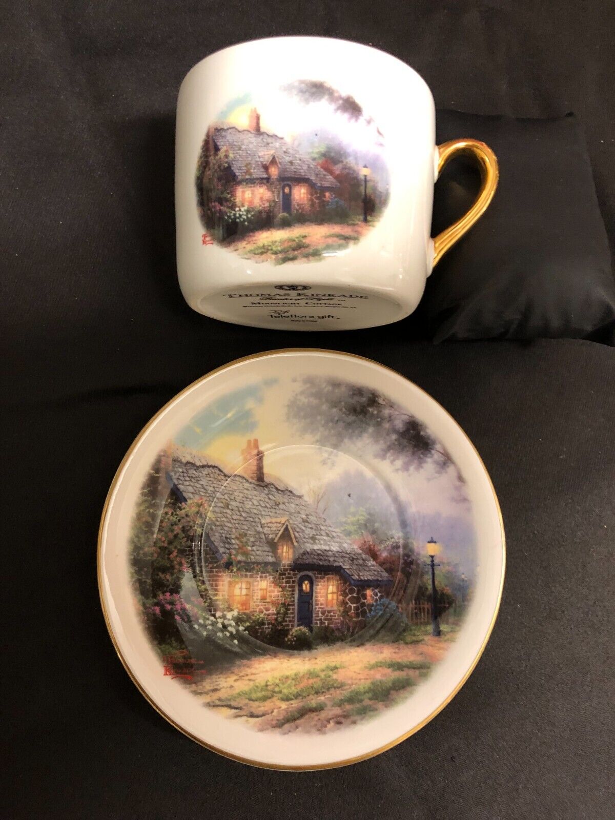 Thomas Kincaid Teleflora Moonlight Cottage Porcelain Coffee Cup and Saucer