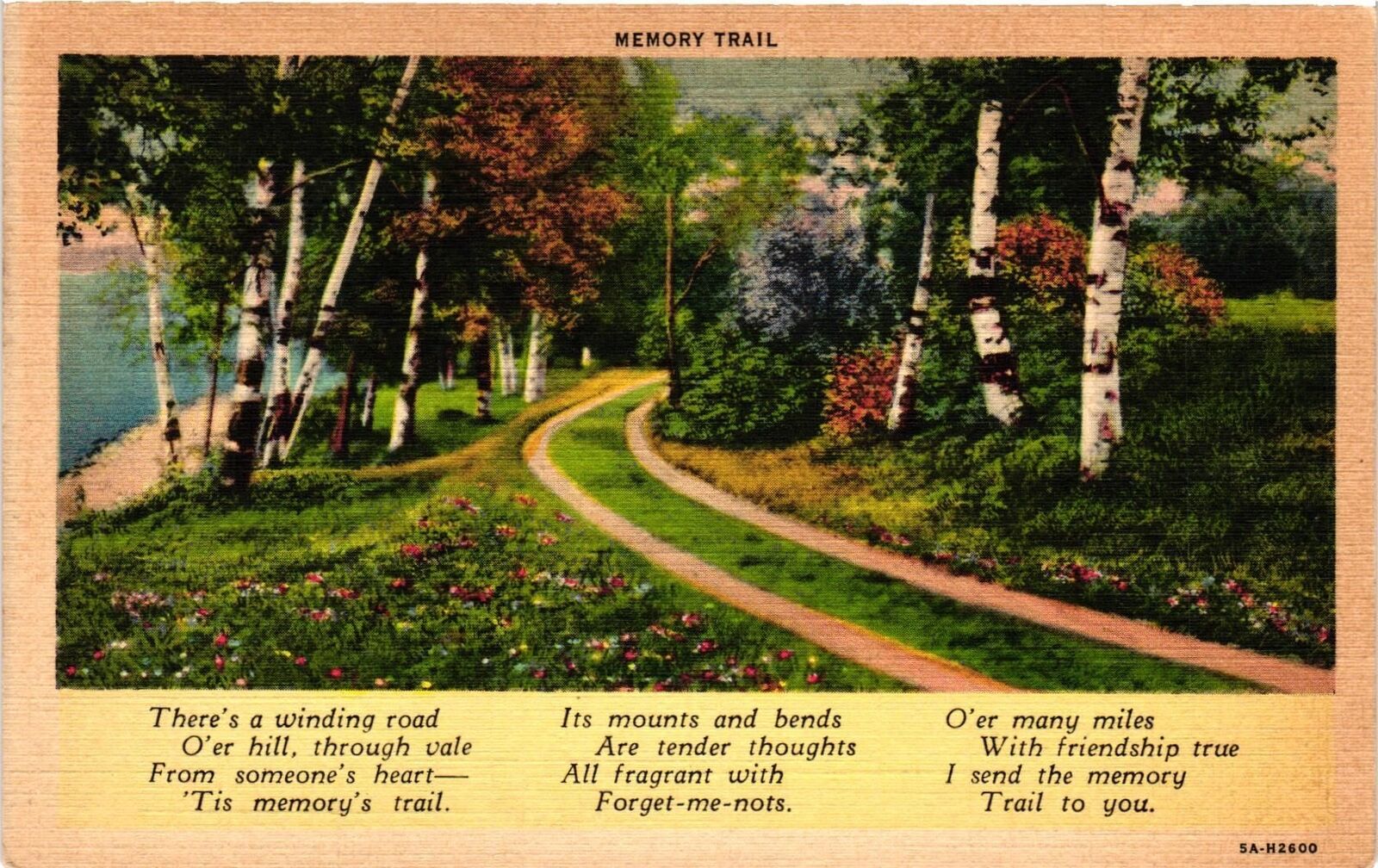 Vintage Postcard- Memory Trail, There\'s a winding road, UnPost 1930s