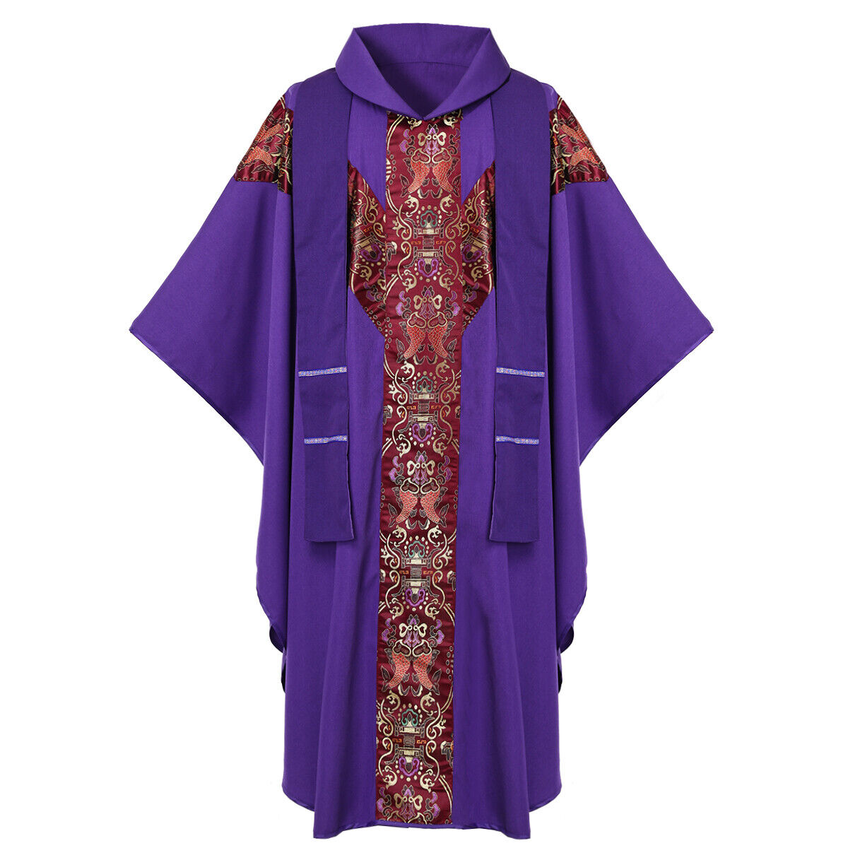 Christian Priest Purple Chasuble Clergy Pastor Liturgical Mass Robe With Stole