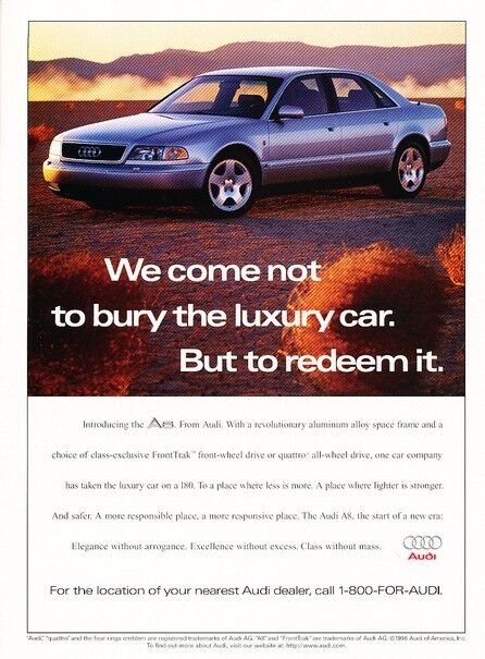 1997 Audi A8 Original Advertisement Print Art Car Ad K10