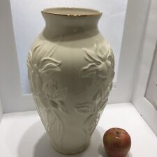 Lennox Large Vase In Creme And Gold. Embellished With Flowers. picture