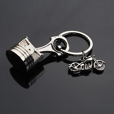Piston Keychain Engine Connecting Rod Key Chain Vintage Motorcycle Charm Chrome picture