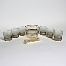 MCM CULVER INC 22K Gold On The Rocks 8 PC. Bar Ware ~ Ice Bowl ~ Whiskey Glasses picture