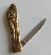 SMALL Vintage Parker Cut Co Pocket Knife Brass Nude Lady Figure  JAPAN NOVELTY  picture