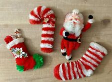 Vintage Christmas Handmade Kitschy Magnets Candy Canes Rubber Face Santa 4-Piece picture
