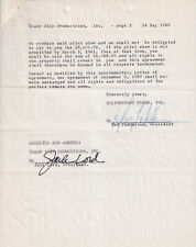 Jack Lord (Hawaii 5-0) 2 page signed document discussing payment for a TV pilot picture