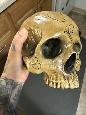 Decorative Hand Painted, Resin Human Sized Skull Original Artwork Rob Flanagan picture