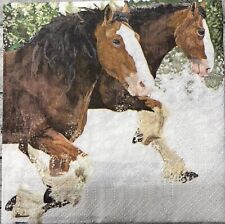 TWO Individual Cocktail Napkins For Decoupage Winter Horse Clydesdale Snow picture