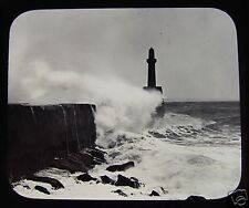 GWW Glass Magic Lantern Slide BREAKING WAVES C1890 WATER EFFECTS LIGHTHOUSE picture