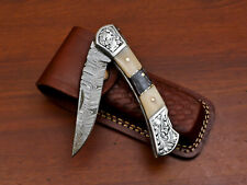 Mygolden.knife HAND MADE DAMASCUS FOLDING POCKET KNIFE - BACK LOCK - HB-854 picture