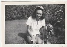 LORNA + HER DOG Woman FOUND PHOTO Original B AND W  GIRL D 810 11 G picture