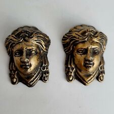 Vintage Solid Iron W/ Brass Finish Greek Face Mountable Adornments VERY RARE  picture