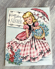Vintage Birthday Card Southern Belle with Parasol Fairfield 1955 (85) picture