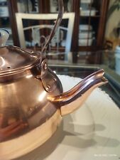 Vintage Polished Cooper Blue and White Handle Teapot or Kettle Restored.  picture