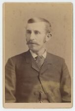 Antique c1880s ID'd Cabinet Card Man Mustache Named Andrew Garber Jackson, MI picture