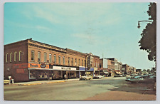 Postcard La Grange Indiana Business Section Rexall Drug Millers Kroger Old Autos picture