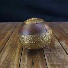 Vintage Decorative Ball Brown Wood Sphere Embossing Brass Elegant Decor picture