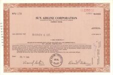 Sun Airline Corp. - Small Airline Aviation Stock Certificate - Aviation Stocks picture