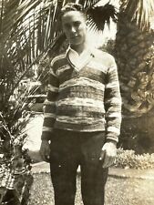 N7 Photograph 1920's Handsome Cute Attractive Man Striped Shirt Palm Trees  picture