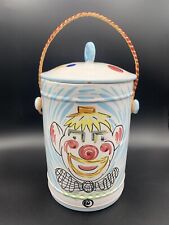 Adorable Hand Painted Clown Cookie Jar Wicker Handle Ceramic Signed On Bottom picture