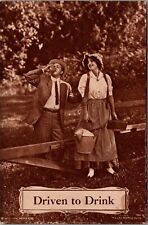 Postcard Driven to Drink, Vintage Man Drinking Alcohol With Woman on Picnic  E4 picture