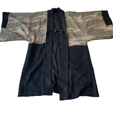Vintage Men Kimono One Size Black Japanese Haori Landscape House Reversible Silk picture