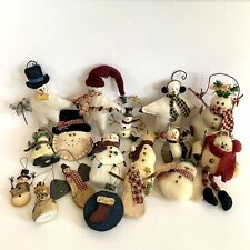 Lot Primitive Snowman Christmas Ornaments Fabric Ornies Resin Handmade Mix Of 17 picture