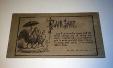 Antique Victorian American Fair Lady Rooster / Chicken Dance Invitation Ticket  picture