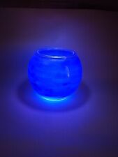 Northern Lights Sky Blue Glass Candle Tea Light Holder Made In USA- UV Reactive  picture