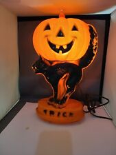 Vtg Halloween Blow Mold Light Pumpkin On Black Cat 15