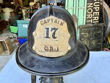 Rare Vintage Fireman’s Captain Helmet With Leather CAJ Badge No 17 Firefighter picture