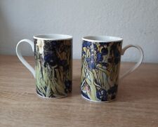 Vintage Lot Of 2 Dunoon Mugs Floral Iris Purple Gold, Made in Scotland  picture