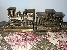 PM Craftsman Vintage Heavy Brass Train Locomotive & Caboose Bookends USA picture