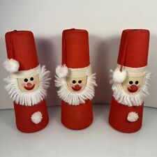 Vintage Felt Santa MCM 60s Holiday Felt Flocked Kitsch Cone Pompoms 7.5” Lot picture