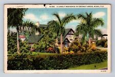 Miami FL-Florida, Lovely Residence In Coconut Grove, Vintage c1935 Postcard picture