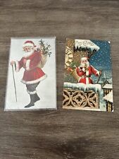 Pair Of 1908 & 1909 Christmas Santa Clause Postcards picture