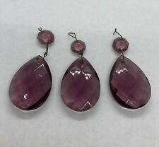 3 Purple Amethyst Glass Crystal  Faced drop Prisms Lamp Chandelier 3'' Overall picture