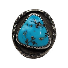 Vintage Southwestern Native American Sterling Silver Turquoise Ring Size 7.5 picture
