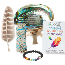 White Sage Smudge Stick Kit | Feather, Abalone Shell | Sage Smudging Kit picture