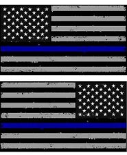 Tattered Police Thin Blue Line American Flag Decals Stickers x 2 (Blue)#2 picture