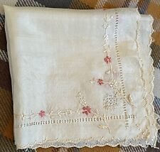 ANTIQUE French Silk Hanky Souvenir Embroidery Handmade 1920’s 12.5”x 13.5” picture