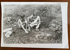 Guy with Guitar Naked Torso Shirtless Men Hugging Barefoot Gay Int Vintage photo picture