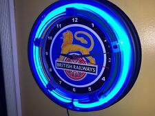 British Railways Train Station Neon Wall Clock Advertising Man Cave Sign picture