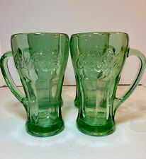 Vtg Libby Green Coca-Cola Thick Heavy Glass with Mug Handle 14 oz Set of 4 picture